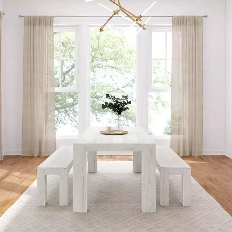 Table à manger en bois massif avec bancs, 6 places