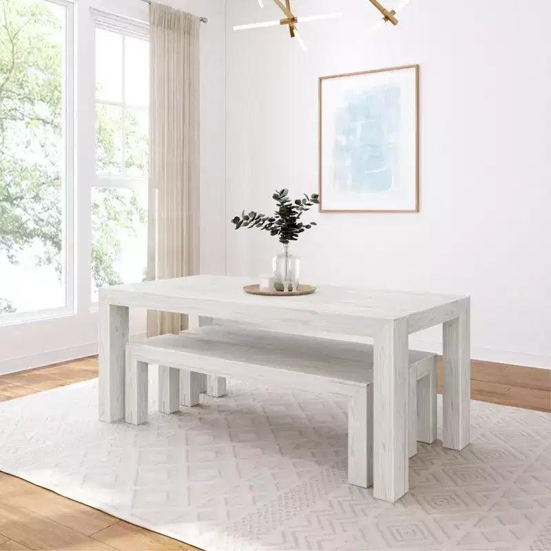 Table à manger en bois massif avec bancs, 6 places