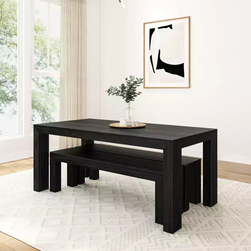 Table à manger en bois massif avec bancs, 6 places