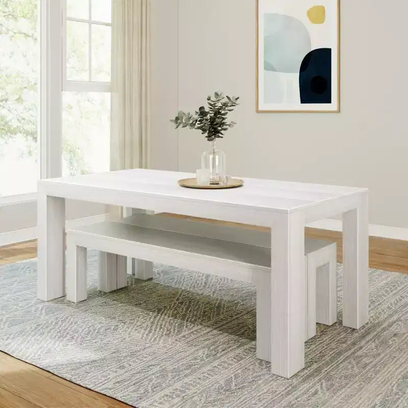 Table à manger en bois massif avec bancs, 6 places