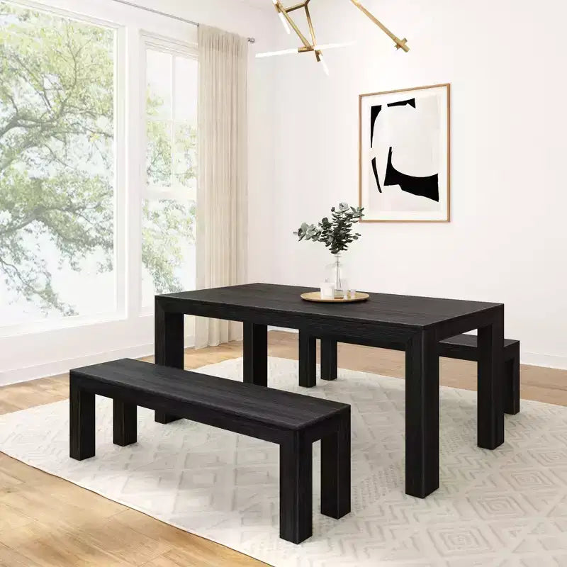 Table à manger en bois massif avec bancs, 6 places