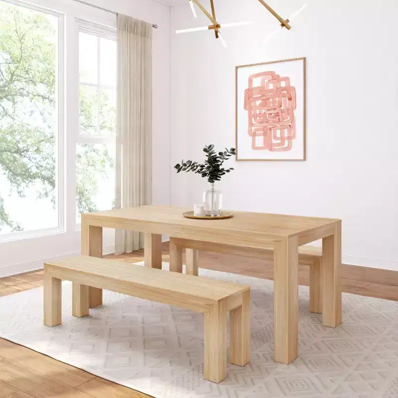 Table à manger en bois massif avec bancs, 6 places