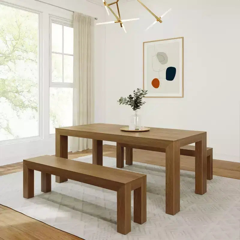 Table à manger en bois massif avec bancs, 6 places