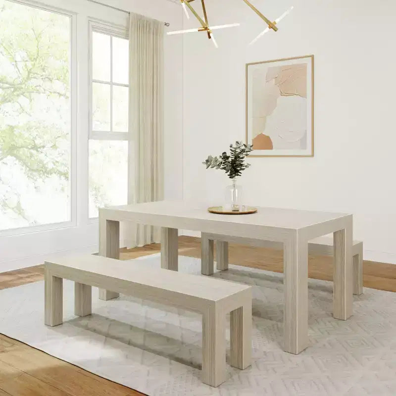 Table à manger en bois massif avec bancs, 6 places
