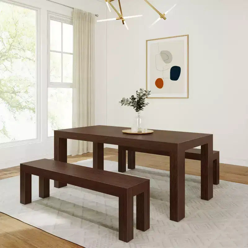 Table à manger en bois massif avec bancs, 6 places