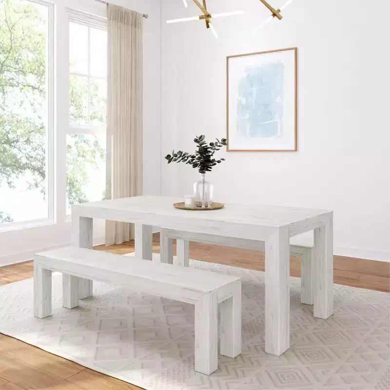 Table à manger en bois massif avec bancs, 6 places
