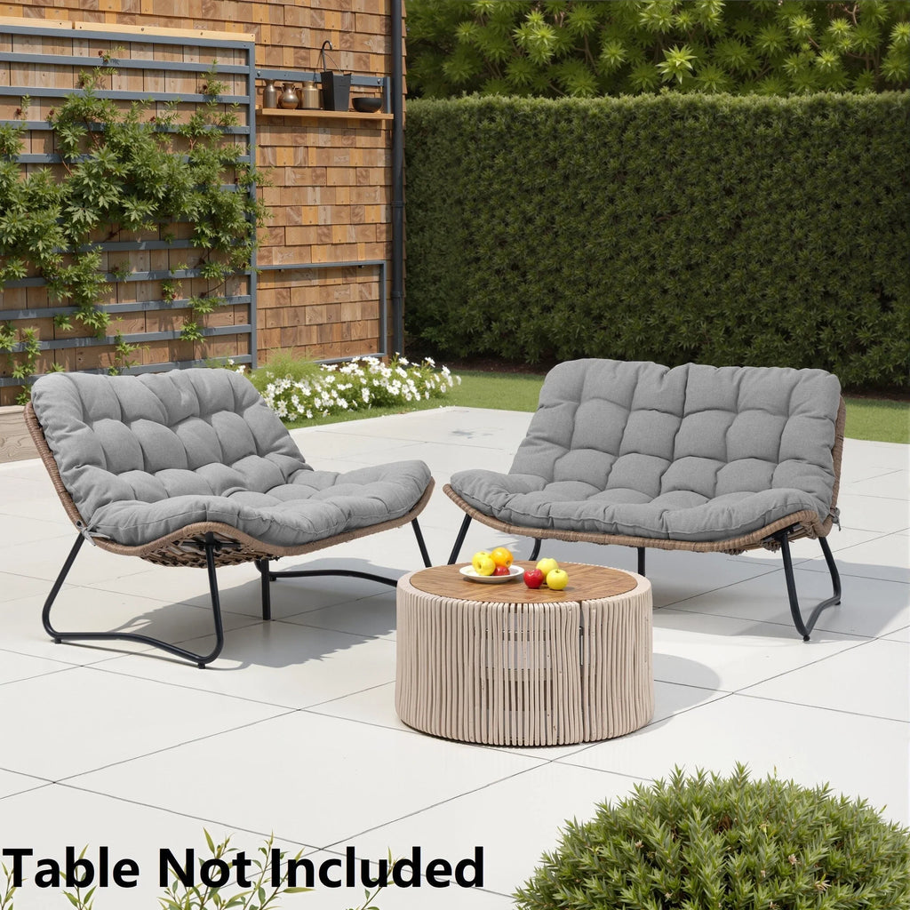 Causeuse double Papasan avec coussin, rotin PE tout temps et cadre en métal pour l'intérieur et l'extérieur