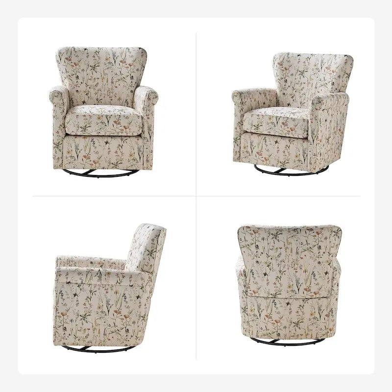 Fauteuil à bascule pivotant Georg en tissu confortable à motif floral avec accoudoirs arrondis par HULALA HOME