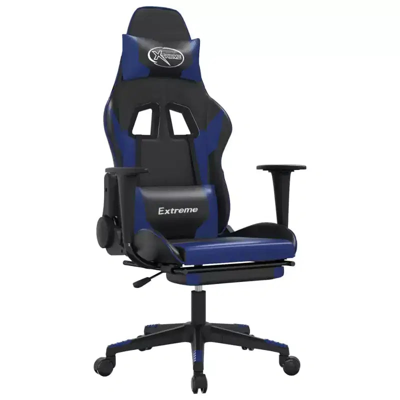 vidaXL Adjustable Gaming Chair with Footrest and Massage Function - Black&Blue Faux Leather