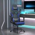 Fauteuil de jeu réglable avec repose-pieds et fonction massage, similicuir noir et bleu