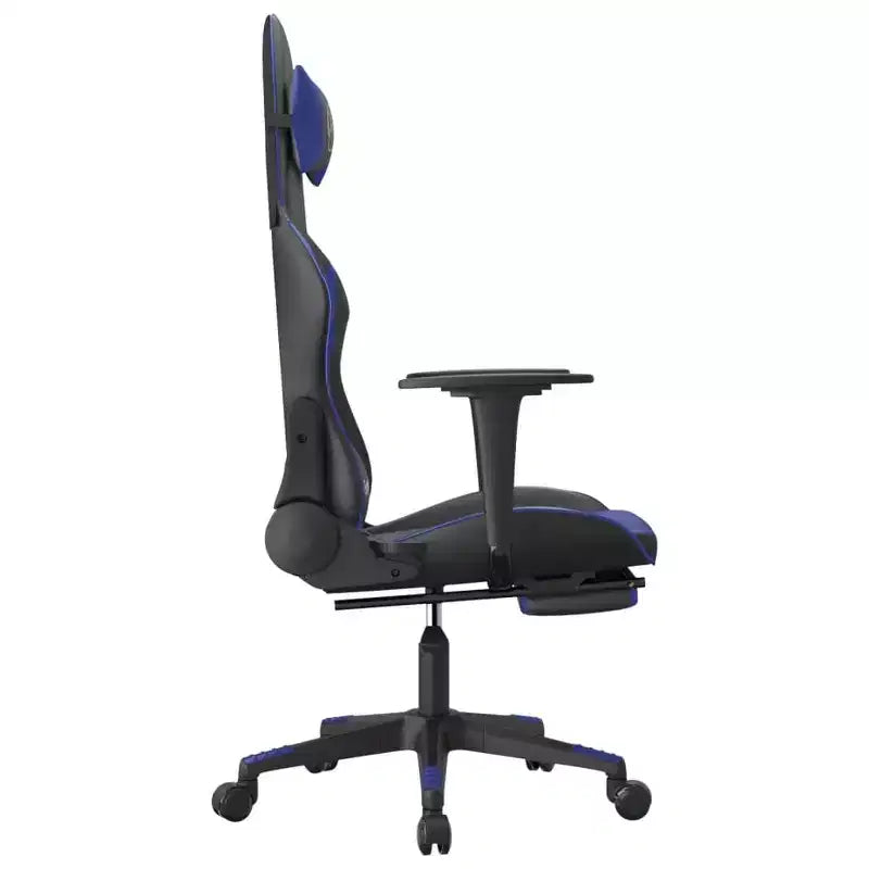 Fauteuil de jeu réglable avec repose-pieds et fonction massage, similicuir noir et bleu