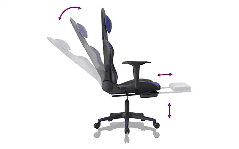 Fauteuil de jeu réglable avec repose-pieds et fonction massage, similicuir noir et bleu
