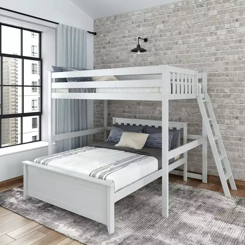 L-Shaped Full over Full Bunk Bed with Ladder on End