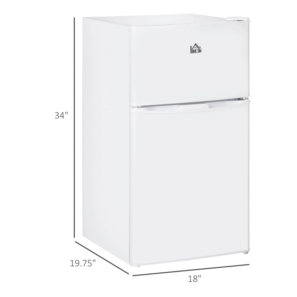 Mini-réfrigérateur HOMCOM à deux portes avec congélateur, réfrigérateur compact de 3,2 pi³ avec étagère réglable, thermostat réglable