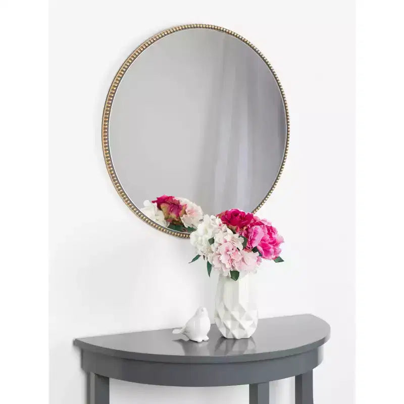 Miroir mural rond avec perles décoratives, doré, 71,1 cm