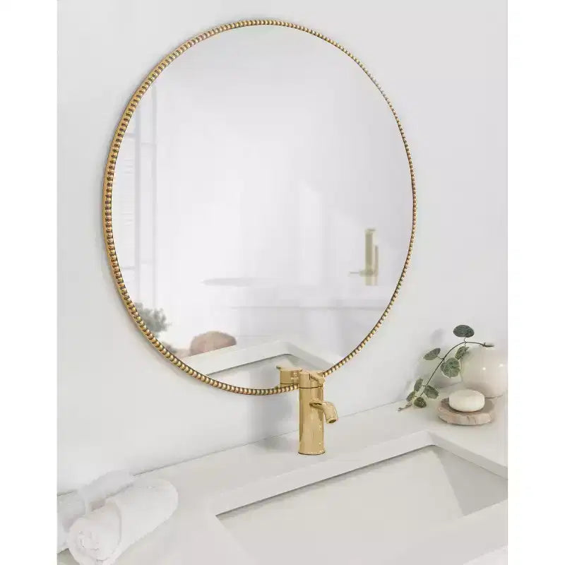 Miroir mural rond avec perles décoratives, doré, 71,1 cm