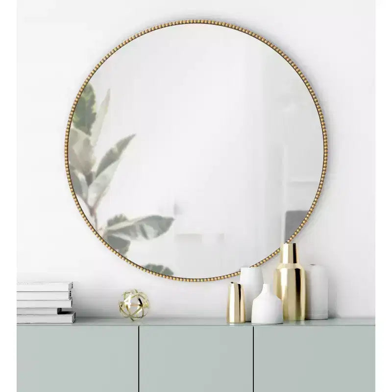 Miroir mural rond avec perles décoratives, doré, 71,1 cm