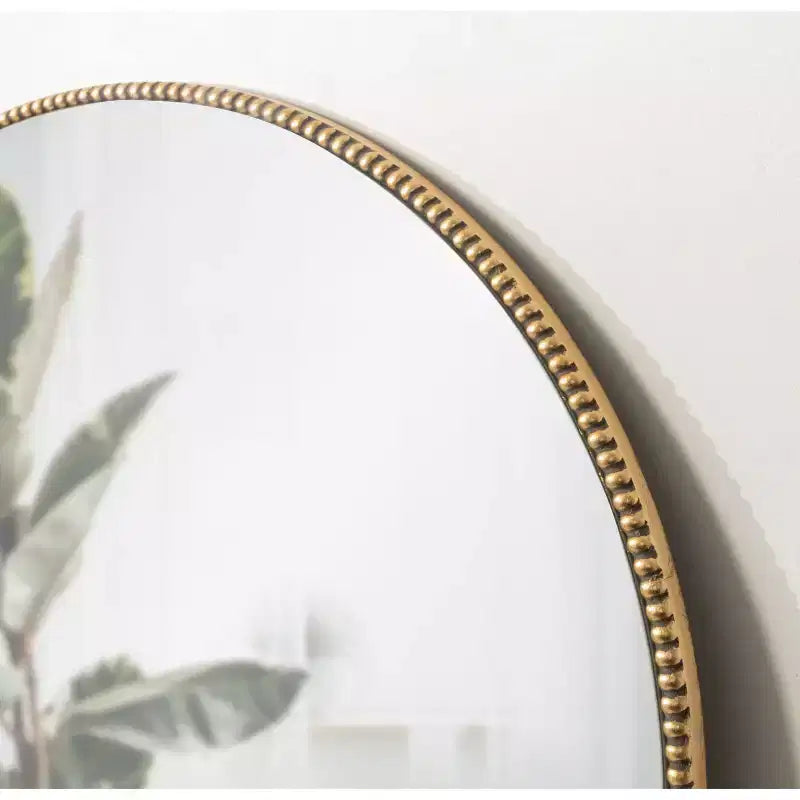 Miroir mural rond avec perles décoratives, doré, 71,1 cm