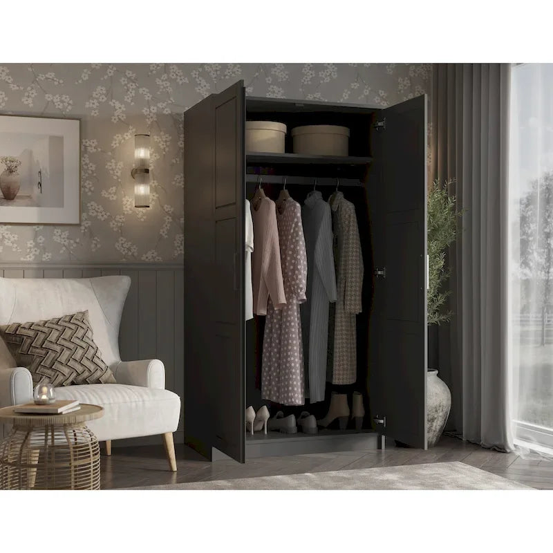 Armoire urbaine à 2 portes 100 % en bois massif avec portes pleines et portes miroir
