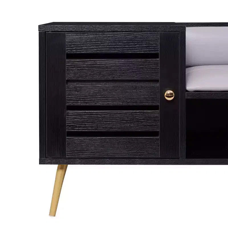 Banc à chaussures avec rangement pour entrée, coussin rembourré amovible, porte persiennée