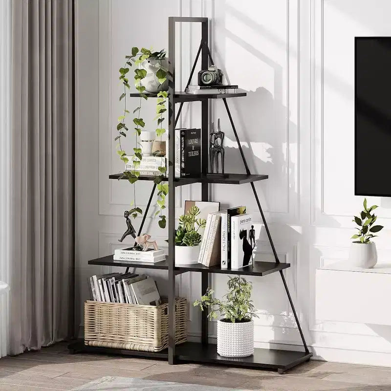 Bookcase, 4-Shelf Ladder Bookcase, A-Shaped Ladder Shelf Display