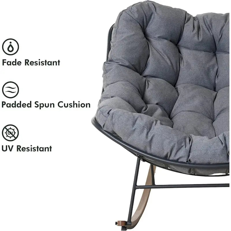 Fauteuil à bascule géant de patio, Chaise œuf Freestyle intérieure-extérieure avec coussin Rembourré Fauteuil de salon moderne pour jardin, cour arrière