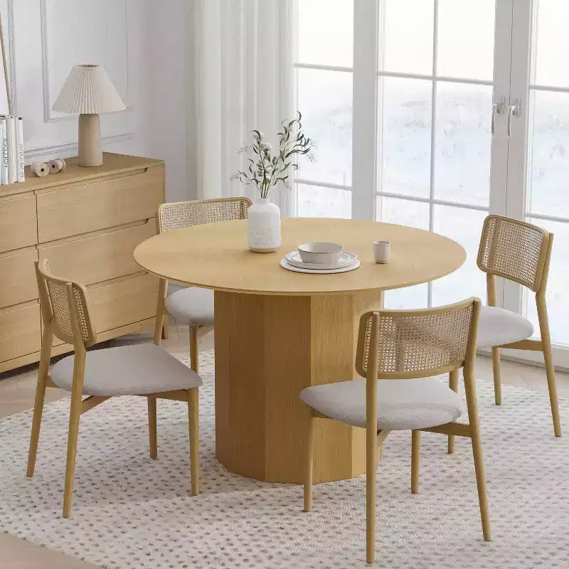Dovelina Mid-Century Round Dining Table Wood Kitchen Table for 4 People - Natural Wood