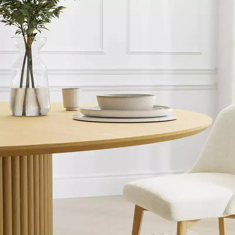 Table à manger ronde Mid-Century, 6 places, bois naturel