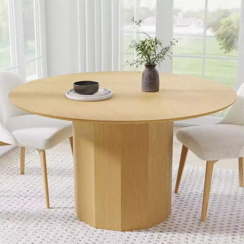 Table à manger ronde Mid-Century, 6 places, bois naturel