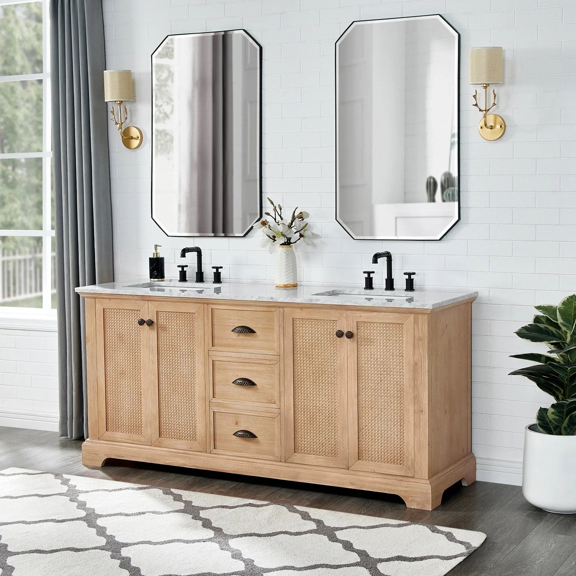Meuble sous-vasque Hervas avec plateau en marbre naturel, sans miroir