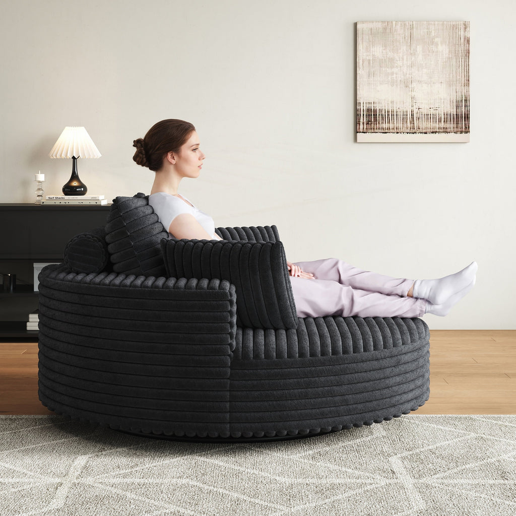 Fauteuil pivotant simple en velours côtelé et chenille avec rembourrage en mousse