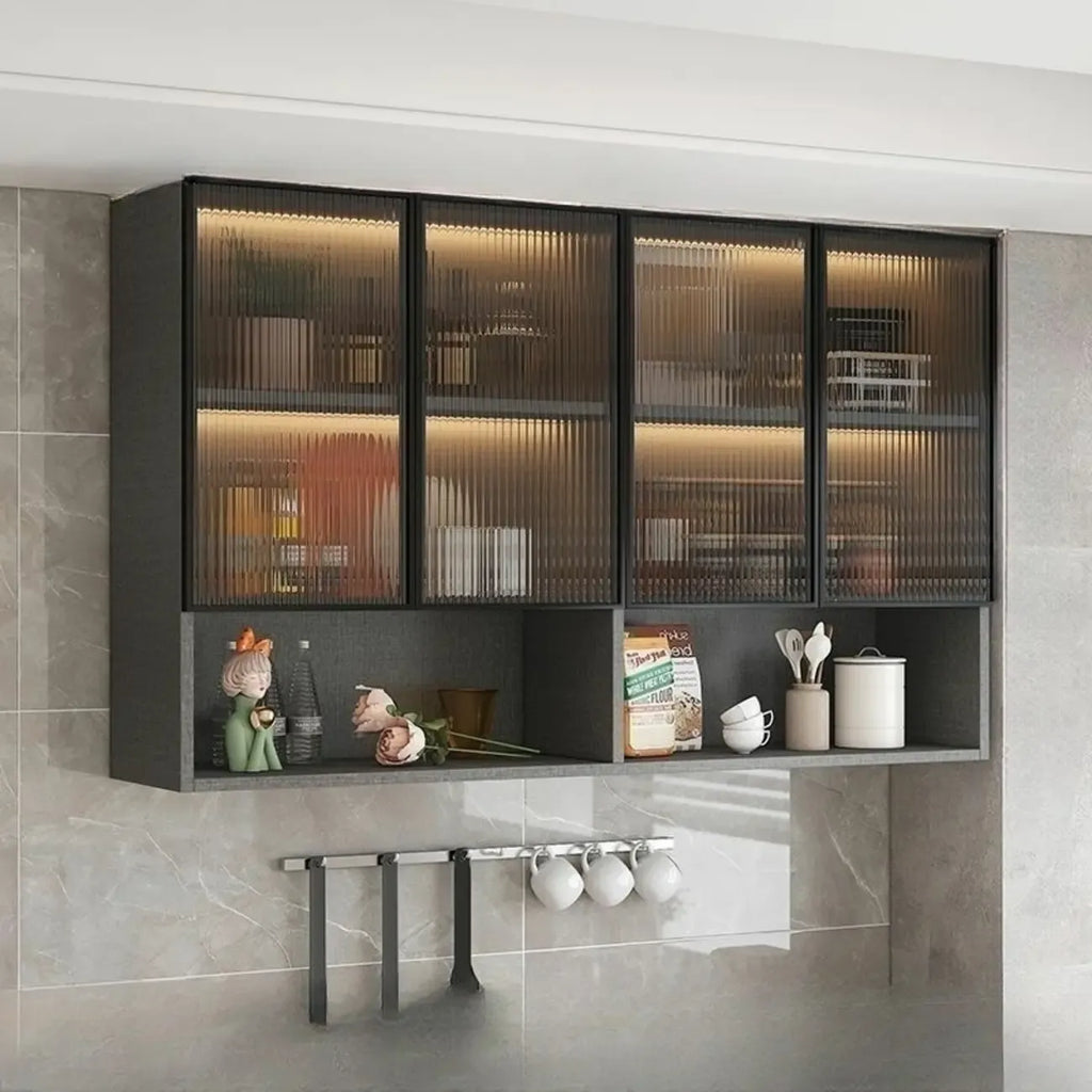 Armoire de cuisine murale grise en bois pour rangement
