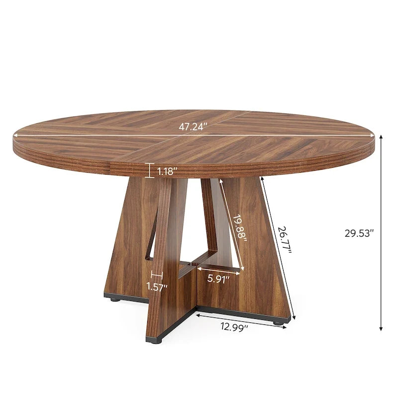Table à manger ronde de 120 cm pour 4 personnes, table de salle à manger/cuisine/salon en bois style ferme