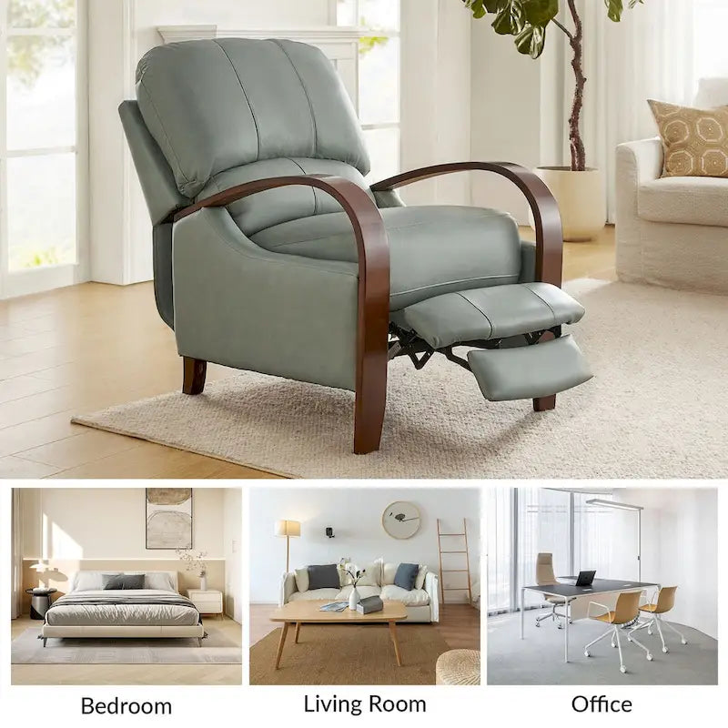 Fauteuil inclinable manuel Alex Mid-century Modern Cigar en cuir véritable avec accoudoirs incurvés en bois