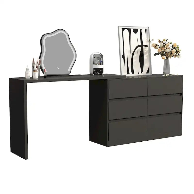 Commode pivotante 32,7H et bureau coiffeuse 6 tiroirs Blanc/Noir