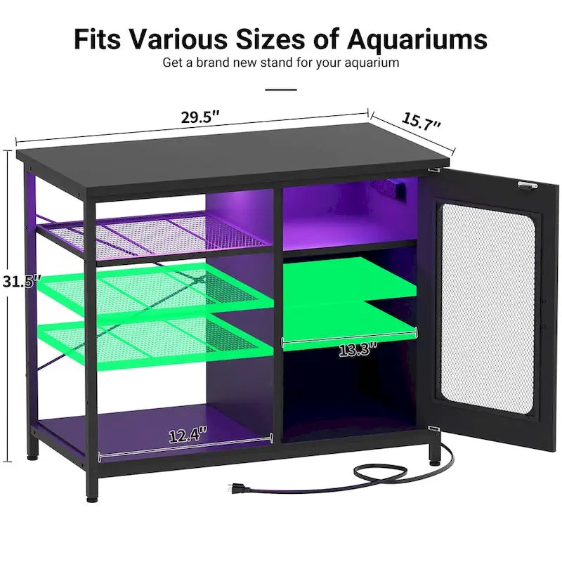 Meuble pour aquarium de 75 à 110 litres avec prises de courant et éclairage LED