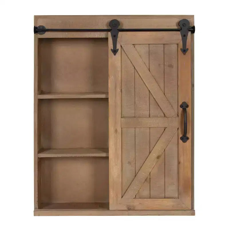 Armoire murale décorative en bois avec miroir de courtoisie et porte coulissante style grange, rustique