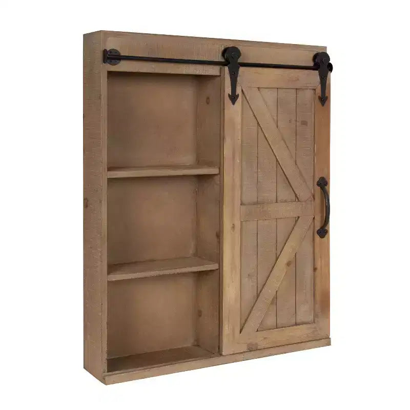 Armoire murale décorative en bois avec miroir de courtoisie et porte coulissante style grange, rustique