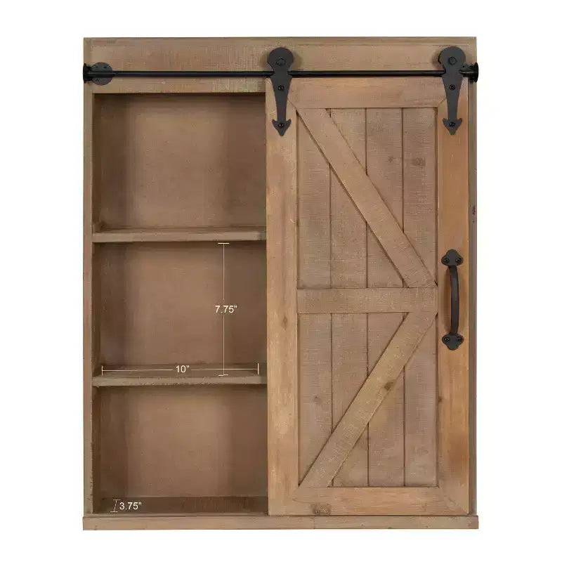 Armoire murale décorative en bois avec miroir de courtoisie et porte coulissante style grange, rustique