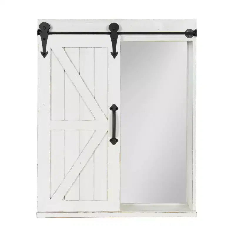 Armoire murale décorative en bois avec miroir de courtoisie et porte coulissante style grange, rustique