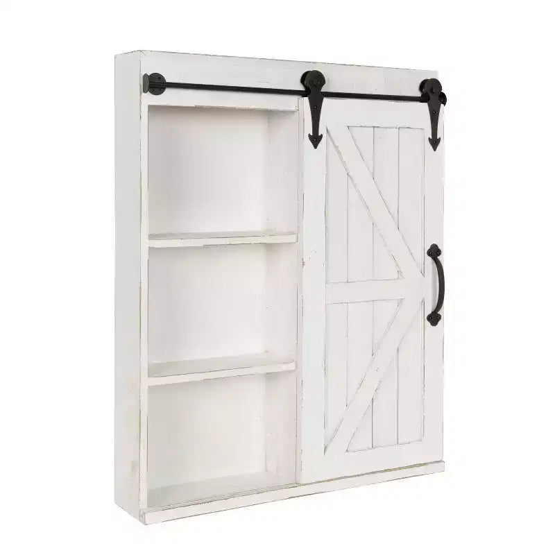 Armoire murale décorative en bois avec miroir de courtoisie et porte coulissante style grange, rustique