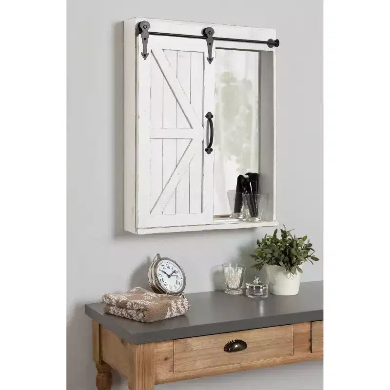 Armoire murale décorative en bois avec miroir de courtoisie et porte coulissante style grange, rustique