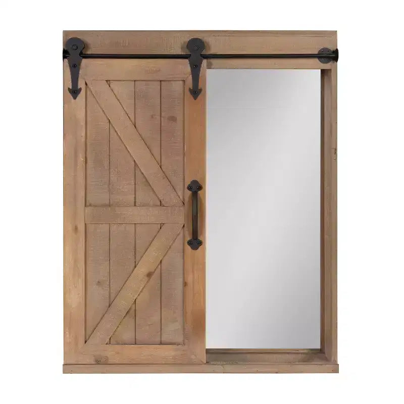 Armoire murale décorative en bois avec miroir de courtoisie et porte coulissante style grange, rustique