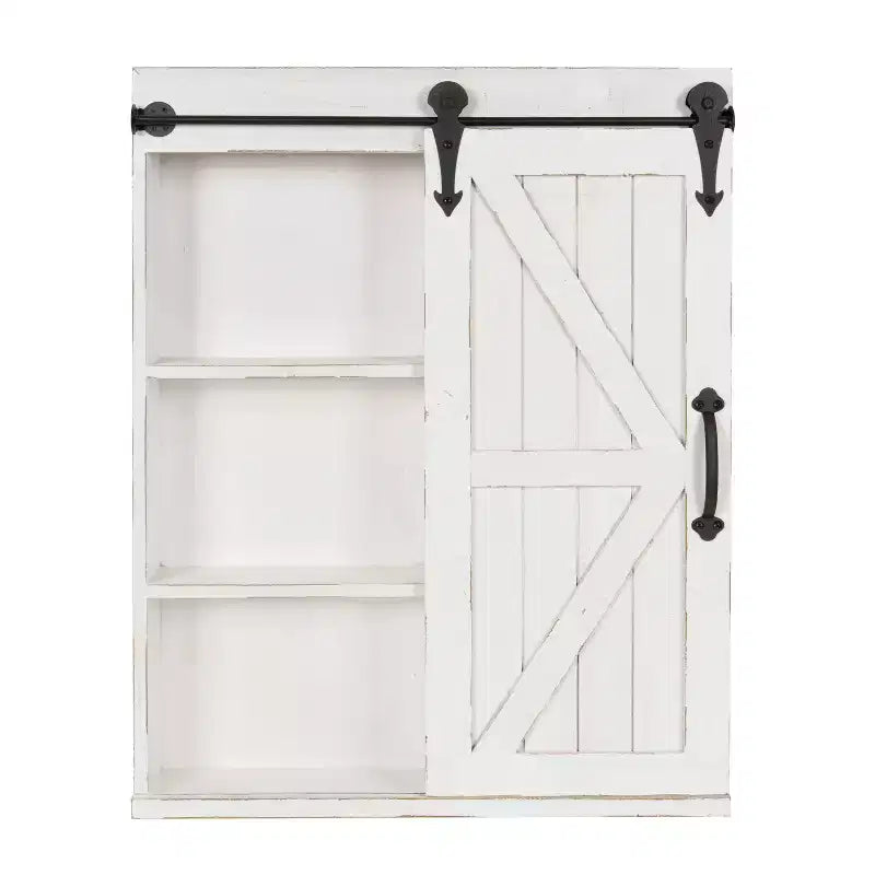 Decorative Wood Wall Storage Cabinet with Vanity Mirror and Sliding Barn Door Rustic - Kate & Laurel All Things Decor