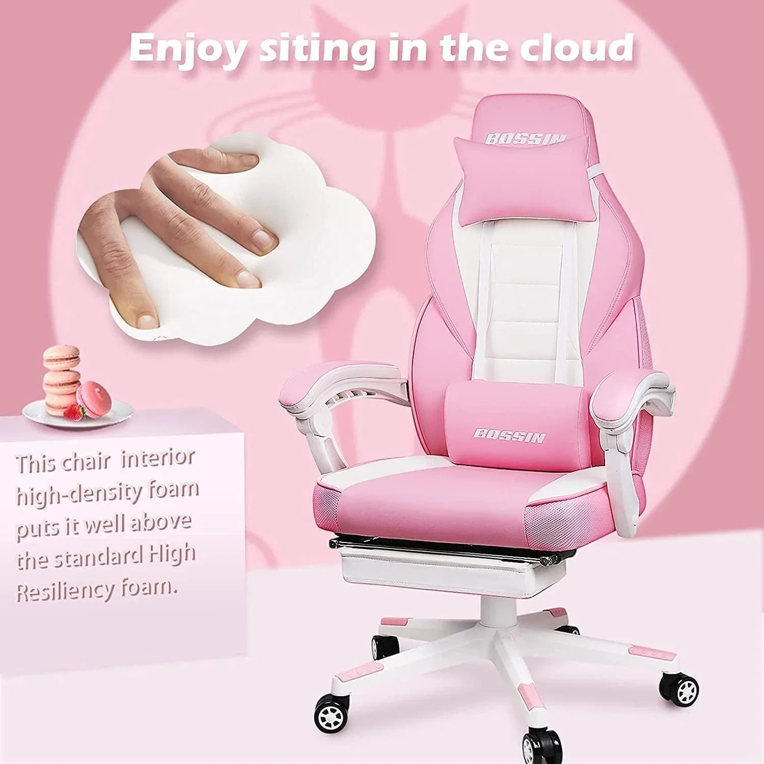 Chaise de jeu style course BOSSIN, fauteuil gamer grande taille 300 lb, chaise d'ordinateur à dossier haut