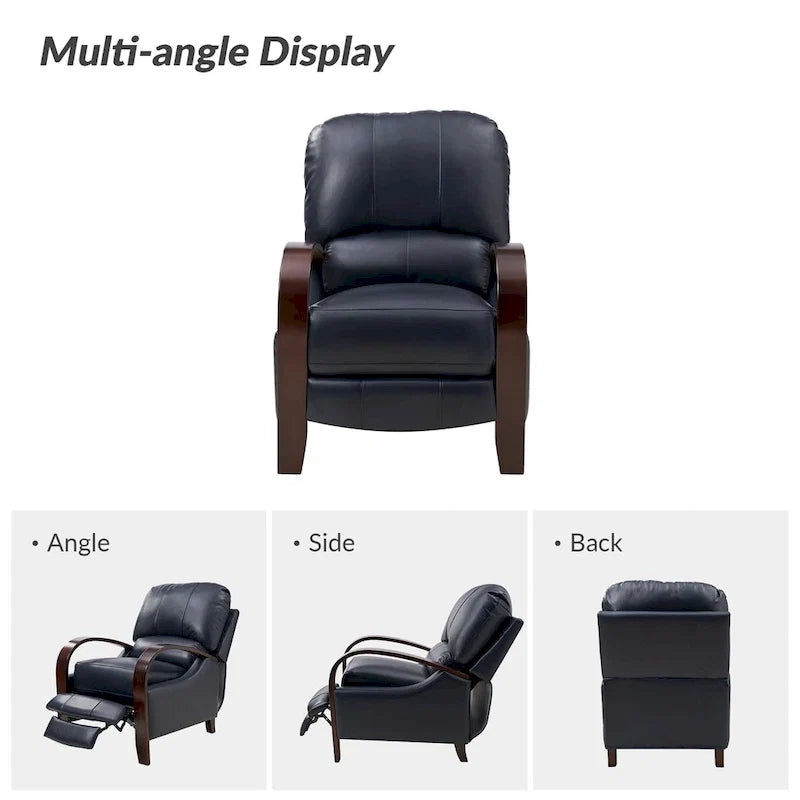Fauteuil inclinable manuel Alex Mid-century Modern Cigar en cuir véritable avec accoudoirs incurvés en bois