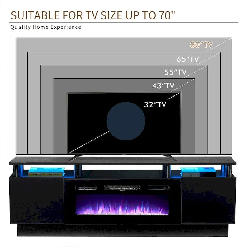 Meuble TV cheminée de 70 po avec foyer électrique de 36 po