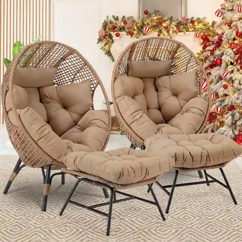 FINCATI Fauteuil Œuf d'intérieur, Fauteuil Œuf d'extérieur 200 kg, Fauteuil Œuf surdimensionné avec pouf, Fauteuil Œuf de luxe confortable avec repose-pieds