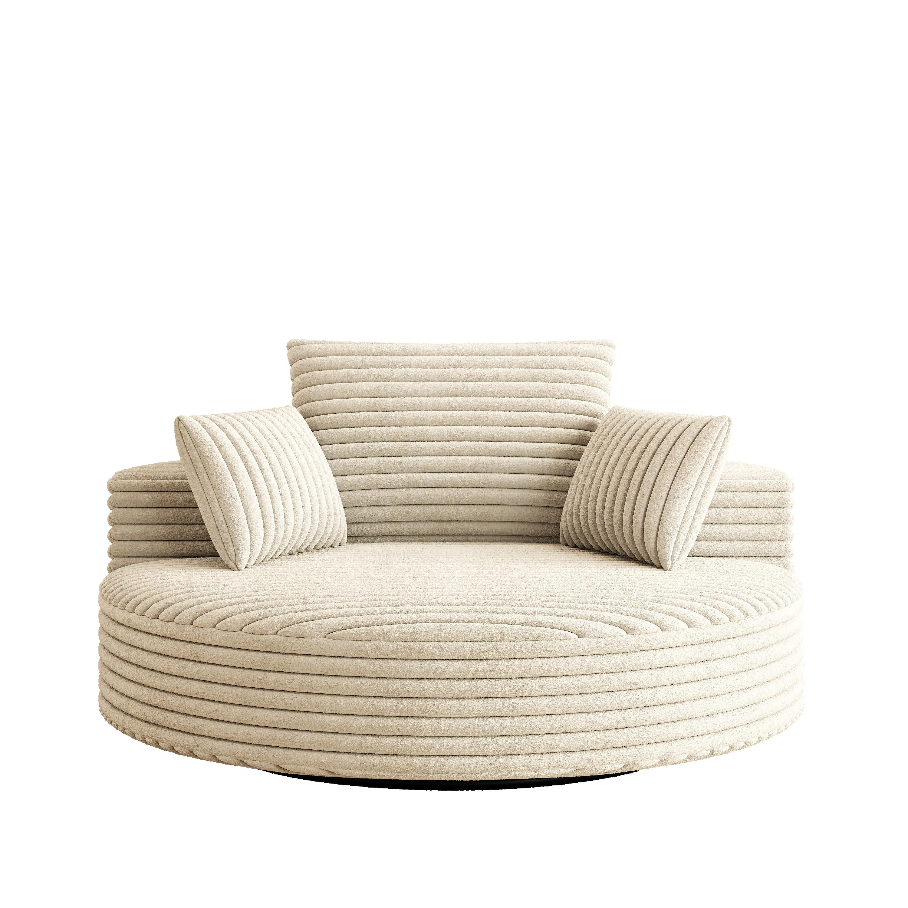 Fauteuil pivotant simple en velours côtelé et chenille avec rembourrage en mousse