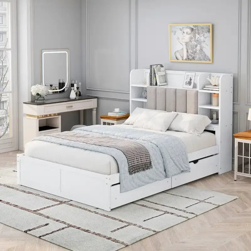 Cadre de lit avec 4 tiroirs de rangement portables sous le lit